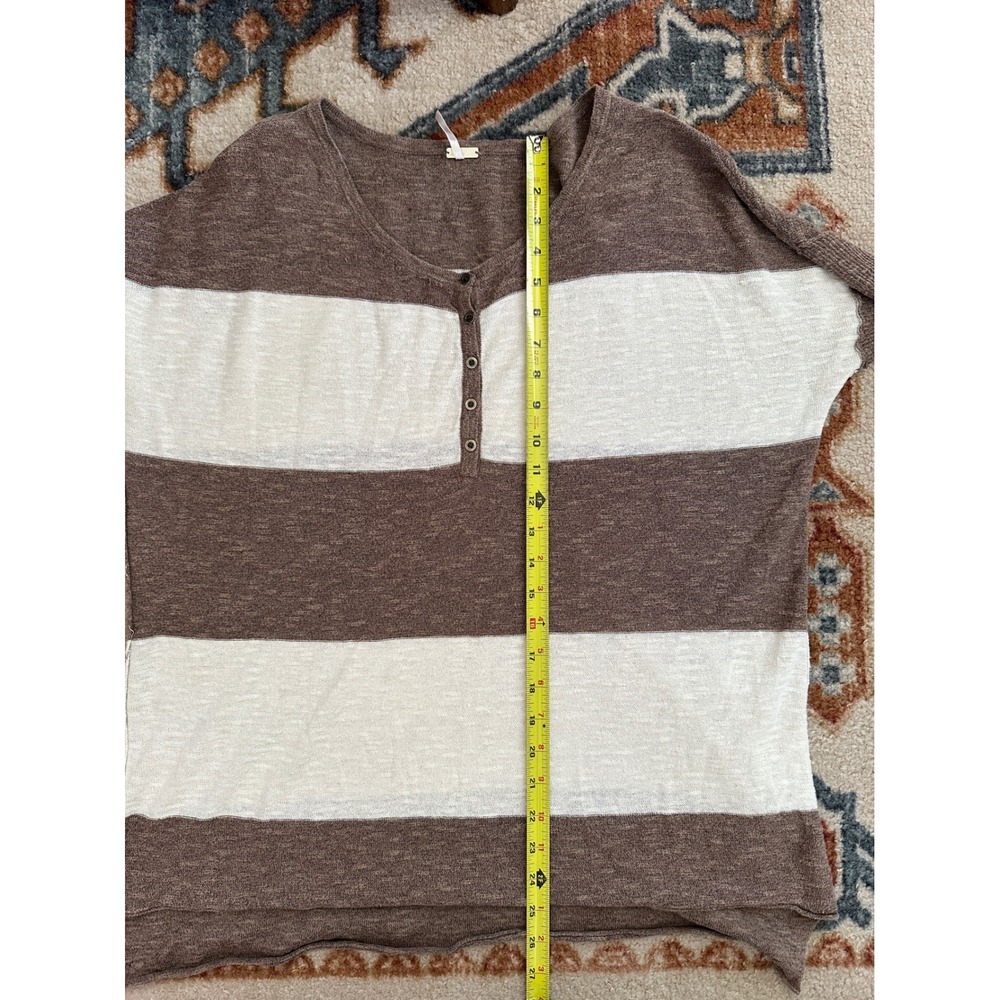 Free People Beach Brown Striped Linen Blend Henley Long Sleeve Top Size Small - Picture 6 of 7